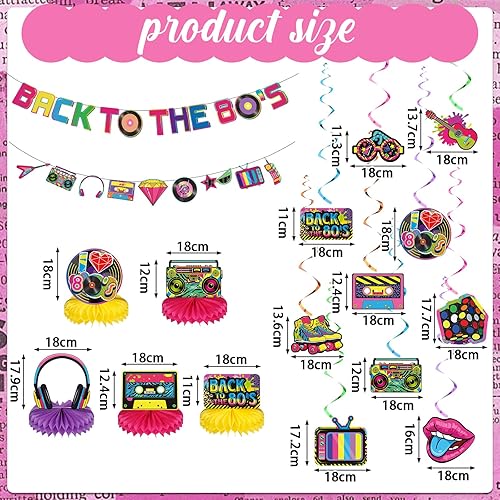 Miniatura 3 de Blosssound 27 piezas de decoraciones de fiesta de los años 80 y 90 años 1980 1990 Hip Hop Banner colgante remolinos techo decoración de panal para