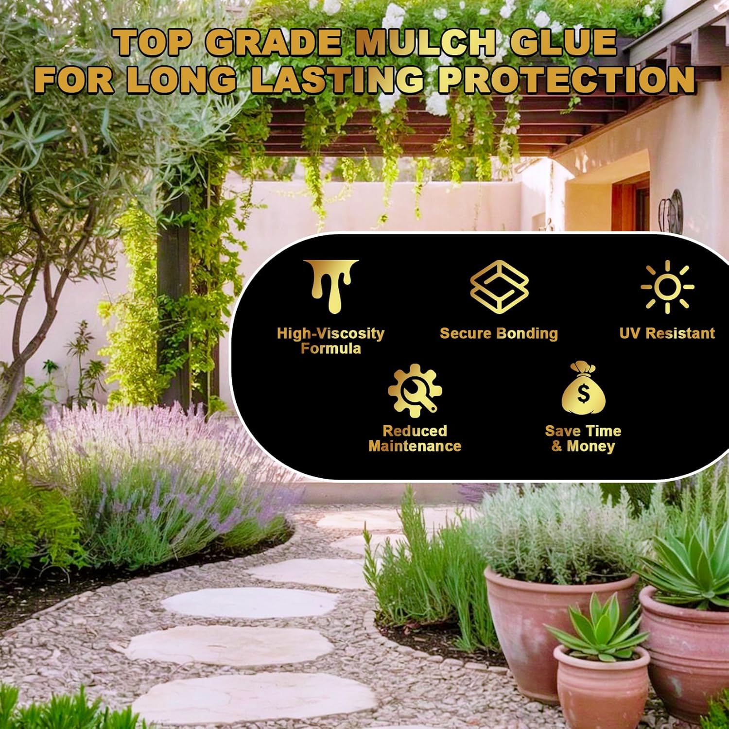 Rock Glue for Landscaping - 2 Gallon Strong Adhesion Mulch Glue, Ground Coverage & Pet Safe Gravel Stone Adhesive, Fast-Drying & Weather-Resistant Mulch Glue for Walkways, Yards, Patios, Wood