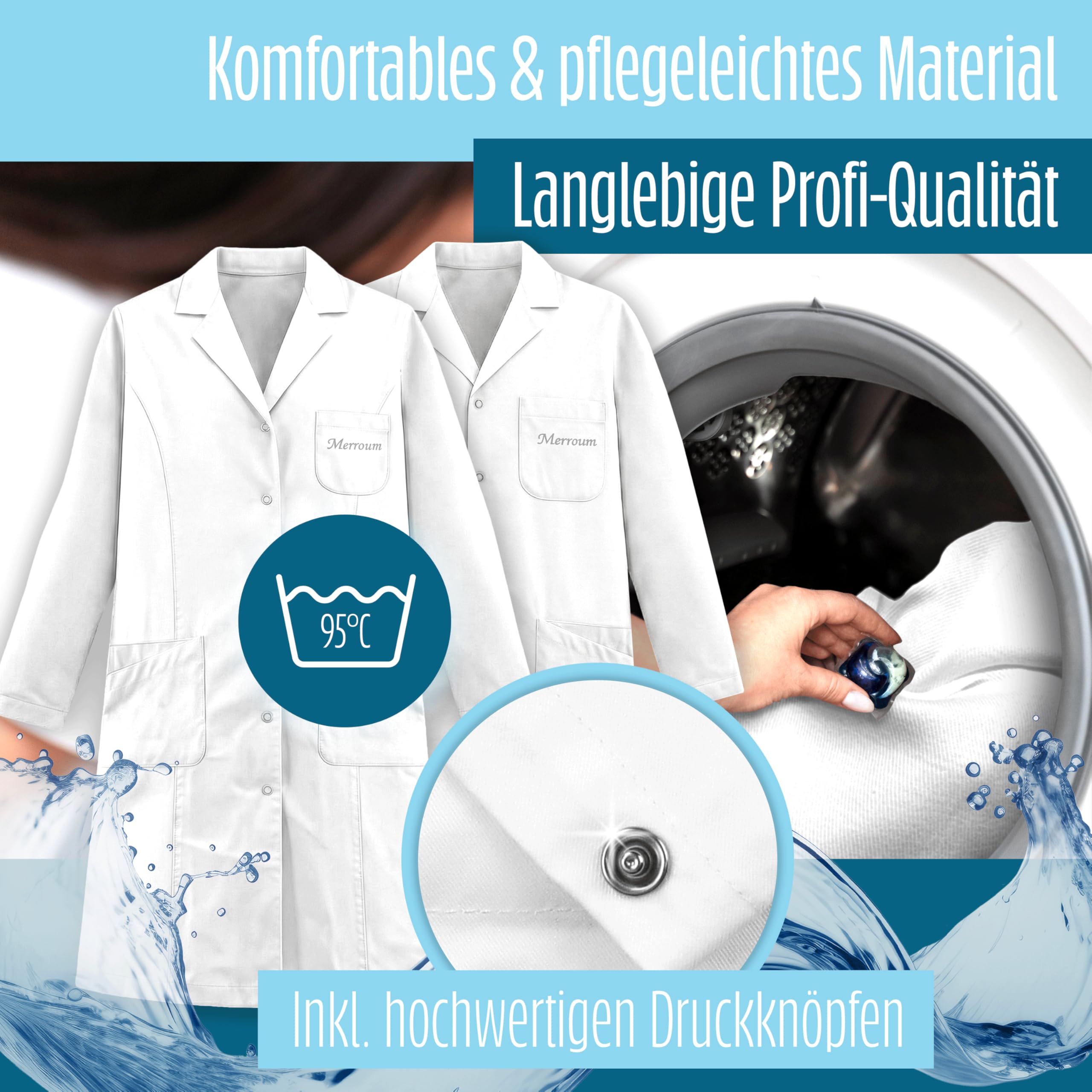 Blusa de laboratorio para hombre y mujer (corte ancho, 100% algodón sarga 200 g/m², 6 tallas (XS-2XL) - Botones metálicos - Bata médica blanca