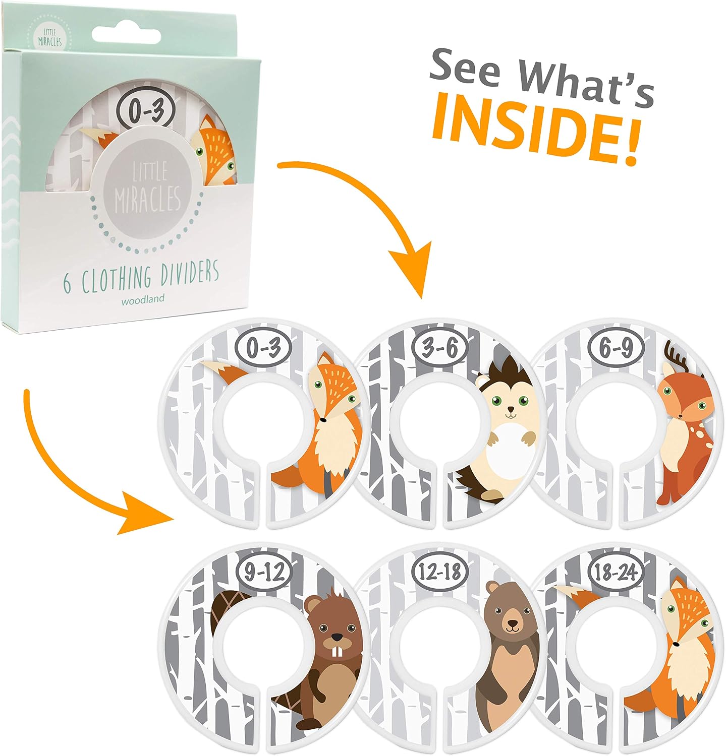 Baby Closet Size Dividers - Woodland Nursery Closet Dividers for Baby Clothes - Fox Deer Bear Hedgehog Beaver Nursery Decor - Baby Closet Dividers for Boy or Girl - [Woodland] [Grey/Gray]