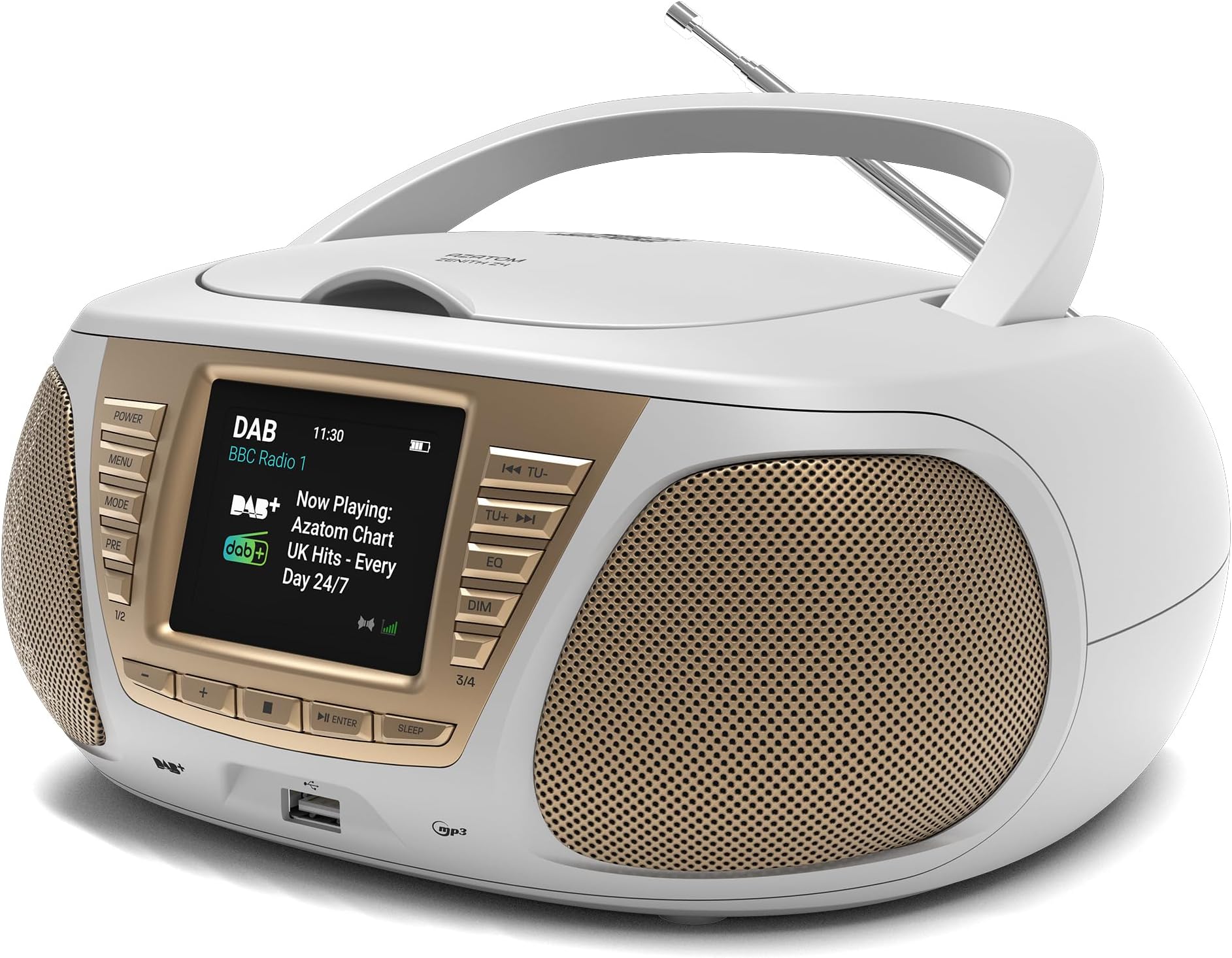 Portable CD Player with DAB/DAB+/FM Digital Radio | Bluetooth & USB MP3 Player | Large Display | Battery & Mains Powered (6x”C”) | Perfect for Home, Office or Outdoors | AZATOM Zenith Z4 (White)