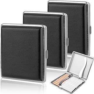 Lot de 3 étuis à cigarettes en cuir et métal, étui à cigarettes en cuir synthétique pour 20 cigarettes,Boîte À Cigarettes En Métal Noir,Homme Femme Aluminium Etui Paquet Cigarette Paquet de Cigarettes