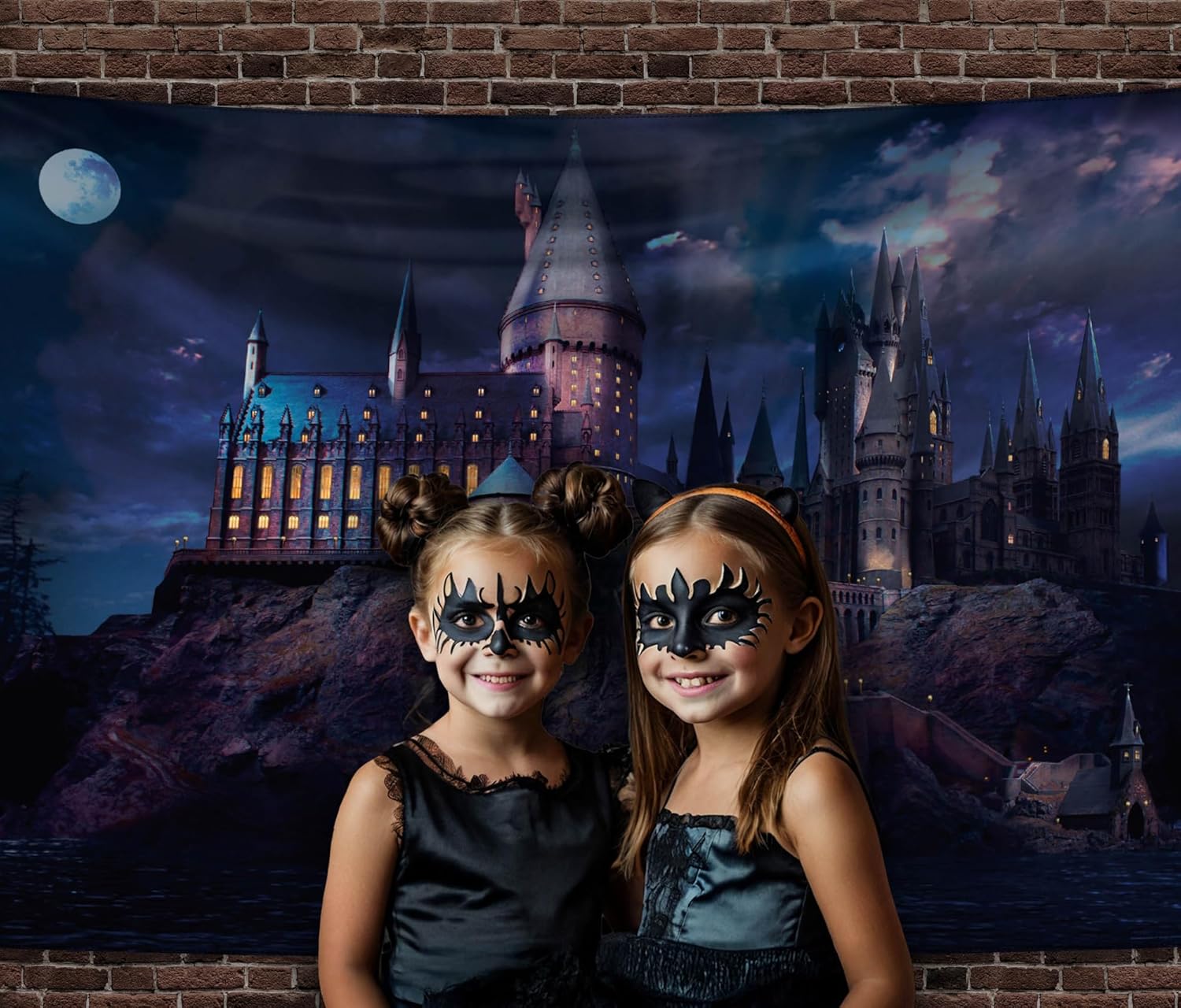 ConQuest Journals Harry Potter Hogwarts Castle at Night Backdrop Wall Banner, Large Photo Backdrop, Party Decoration, Wizarding World Room Decor, 5ft x 7ft (60'' x 84''), Officially Licensed