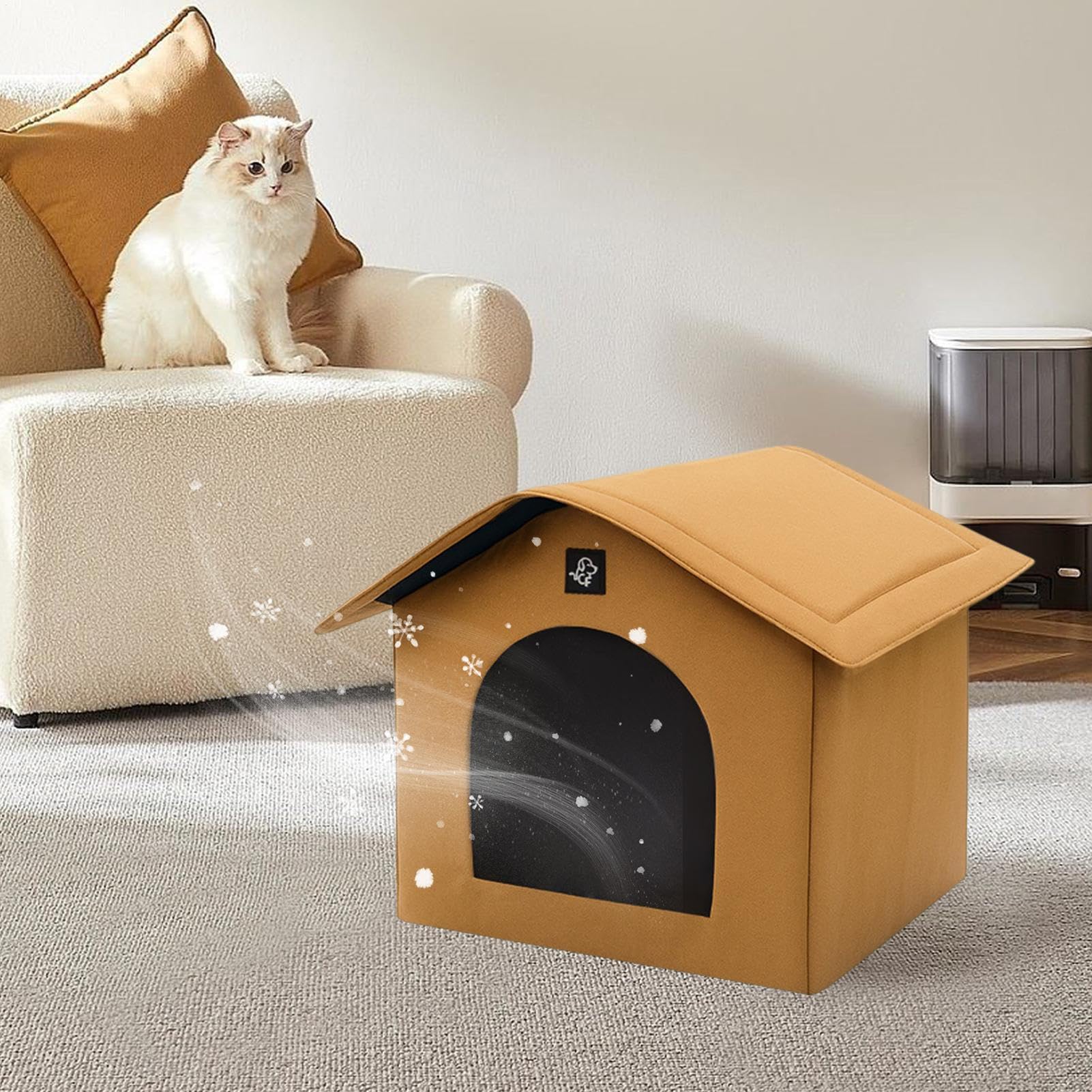 Rifugio Rinfrescante per Gatti da Esterno, Ricovero per Cuccioli, Trasportabile Isolata con Sacchetti Assorbenti e Gel Refrigerante per Animali Domestici in Casa