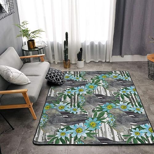 Miniatura 9 de Alfombra de esponja lavable para niños y niñas, dormitorio, sala de estar, elefante, familia de animales salvajes africanos, hermoso elefante,