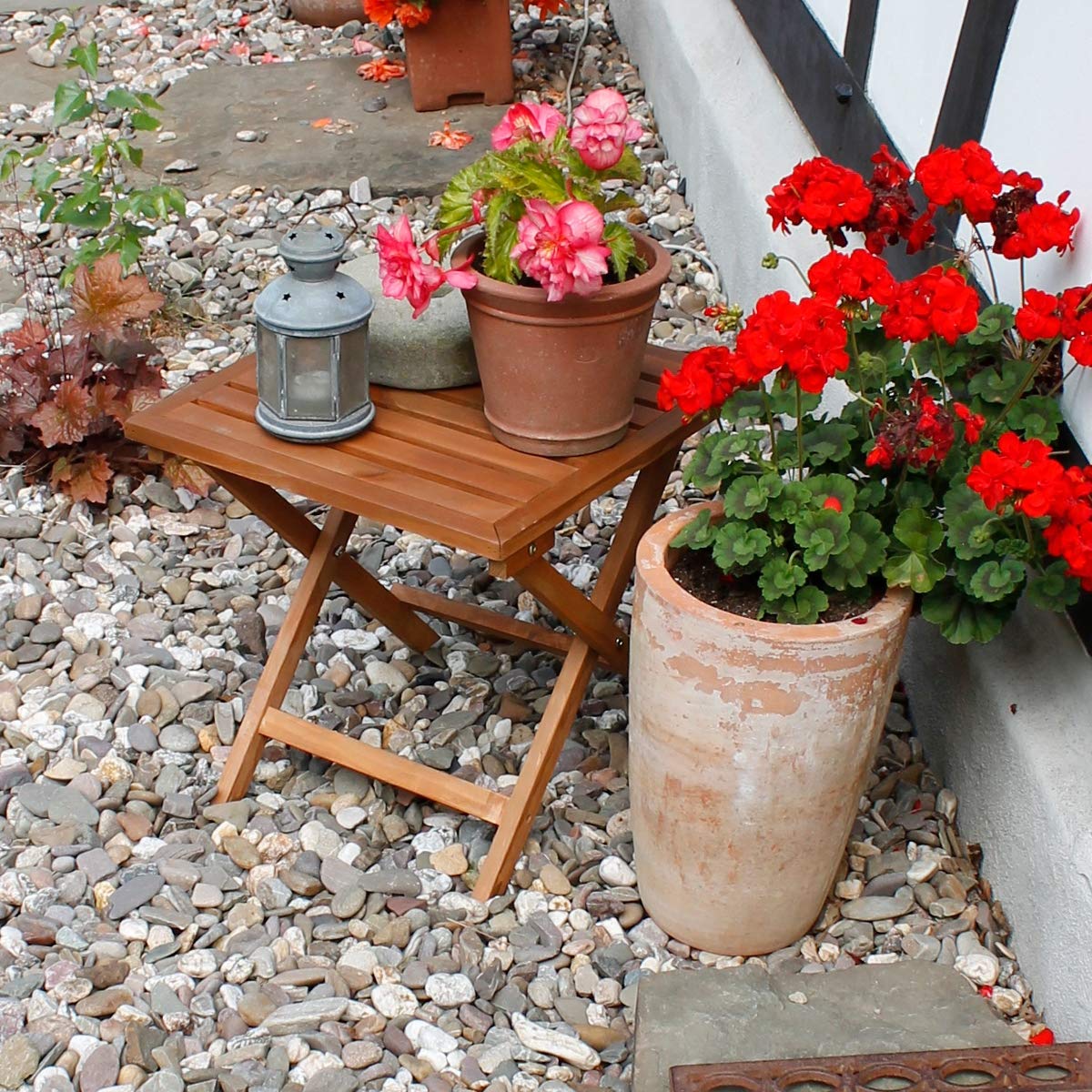 ECD Germany Tavolo da Giardino in Legno di Pino - 46 x 46 x 46 cm - Pieghevole - Quadrato - per Terrazza Balcone Patio Tavolino da caffè Richiudibile Tavola da Pranzo Arredo Mobili da Esterno