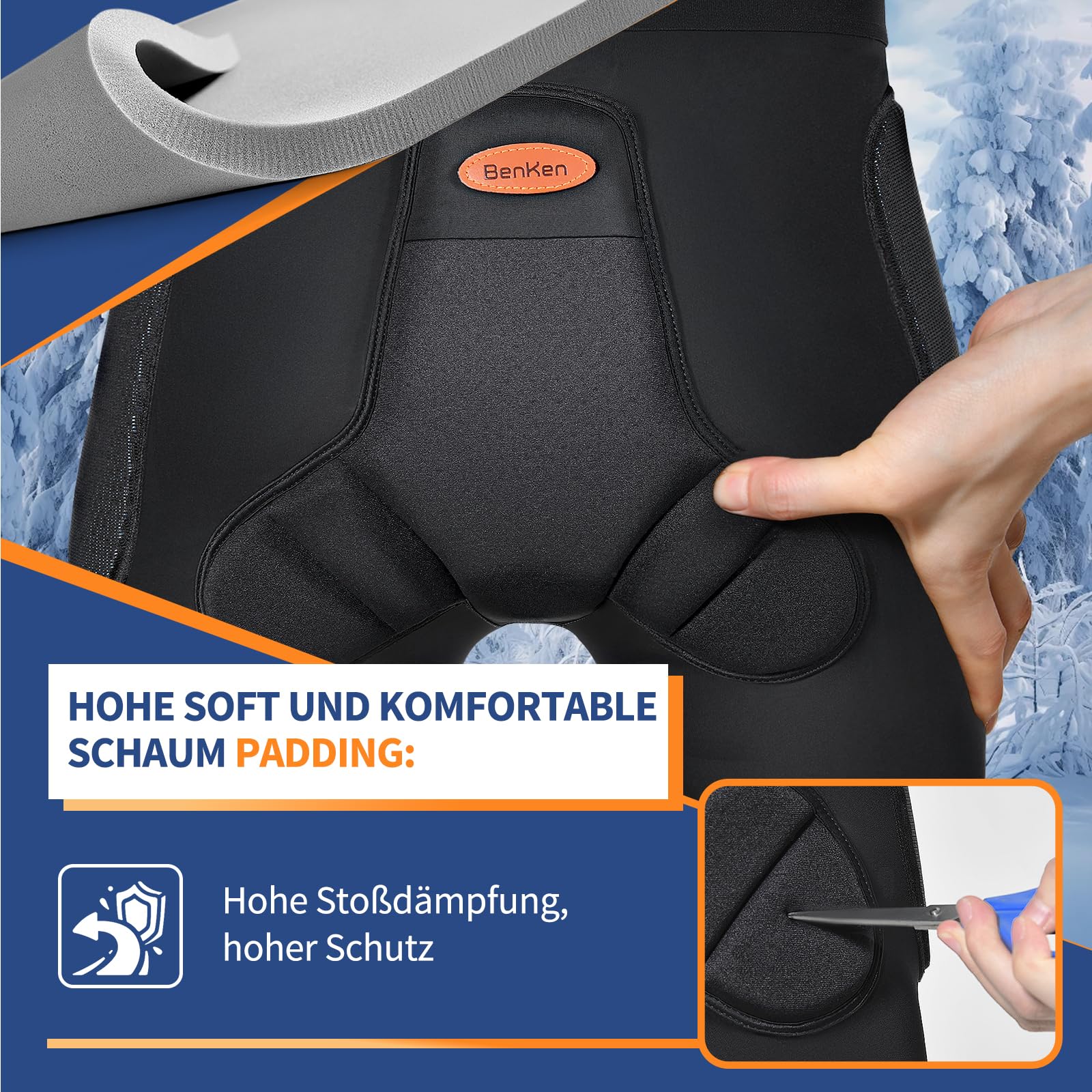 BenKen Sportschutzshorts, 3D Eva Protection Butt Pad, Anti-Kollision-Ski-Schutzausrüstung für Damen und Herren, Schutz Gepolsterte Schlagfeste Shorts für Snowboard, Skating, Rollschuhlaufen