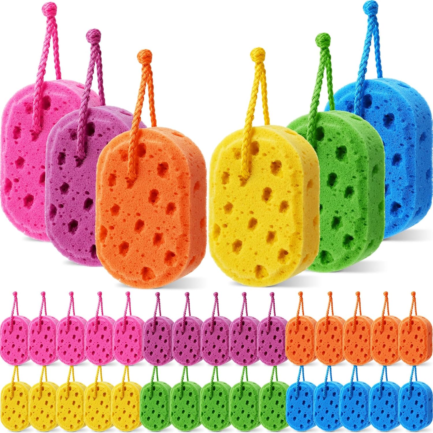 36 Pcs Exfoliating Bath Sponge Body Loofah Sponges Shower for Women Reusable Soft Bathing Pouf Foam Lufa Body Scrubber and Rich Lather, Color Matching (Bright Color)