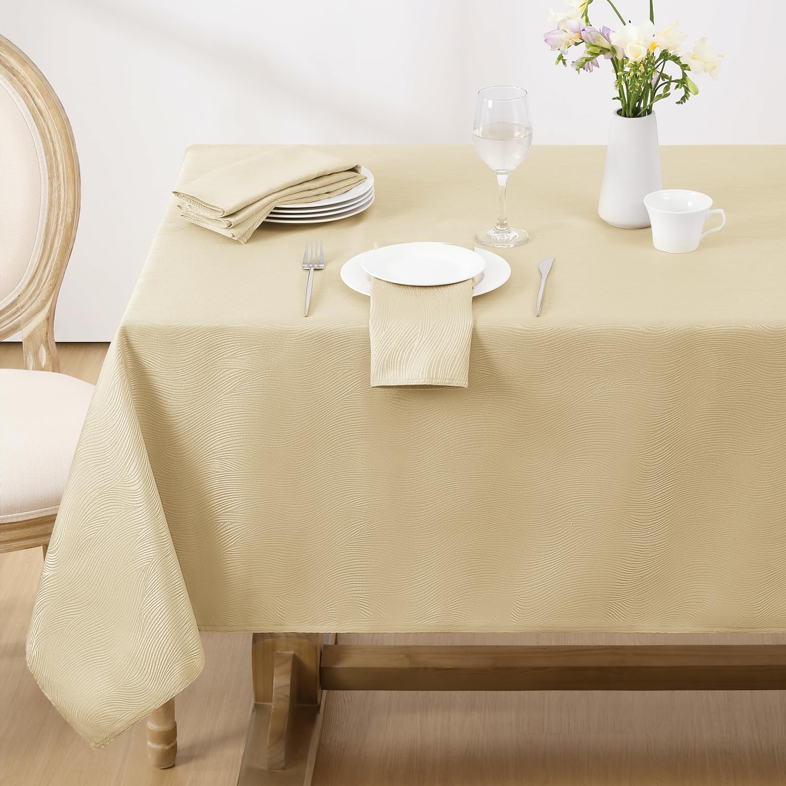 Softalker Jacquard Rectangle Tablecloth, Swirl Design Waterproof Stain Resistant Table Cover Wrinkle Free Heavy Weight Table Cloths for Dinner/Parties/Holiday - 60 x 104 Inch, Beige