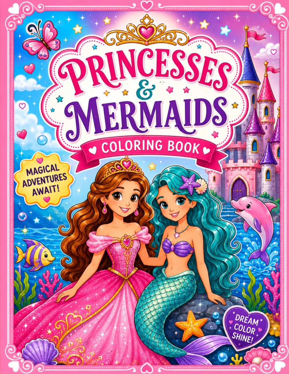 Princesses & Mermaids Coloring Book: Magical Adventures Await!