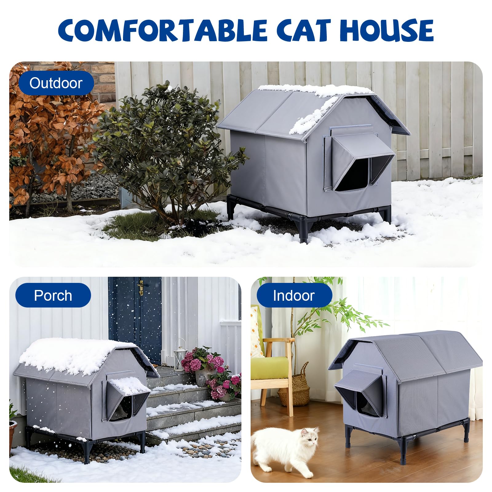 Katzenhaus Für Draußen Winterfest, Haus für verwilderte Katzen Wasserdicht Wetterfester, Katzenhaus Outdoor mit erhöhter Basis, Hundehöhle Waschbar Hundehaus Tierheim Für Streuner Haustiere