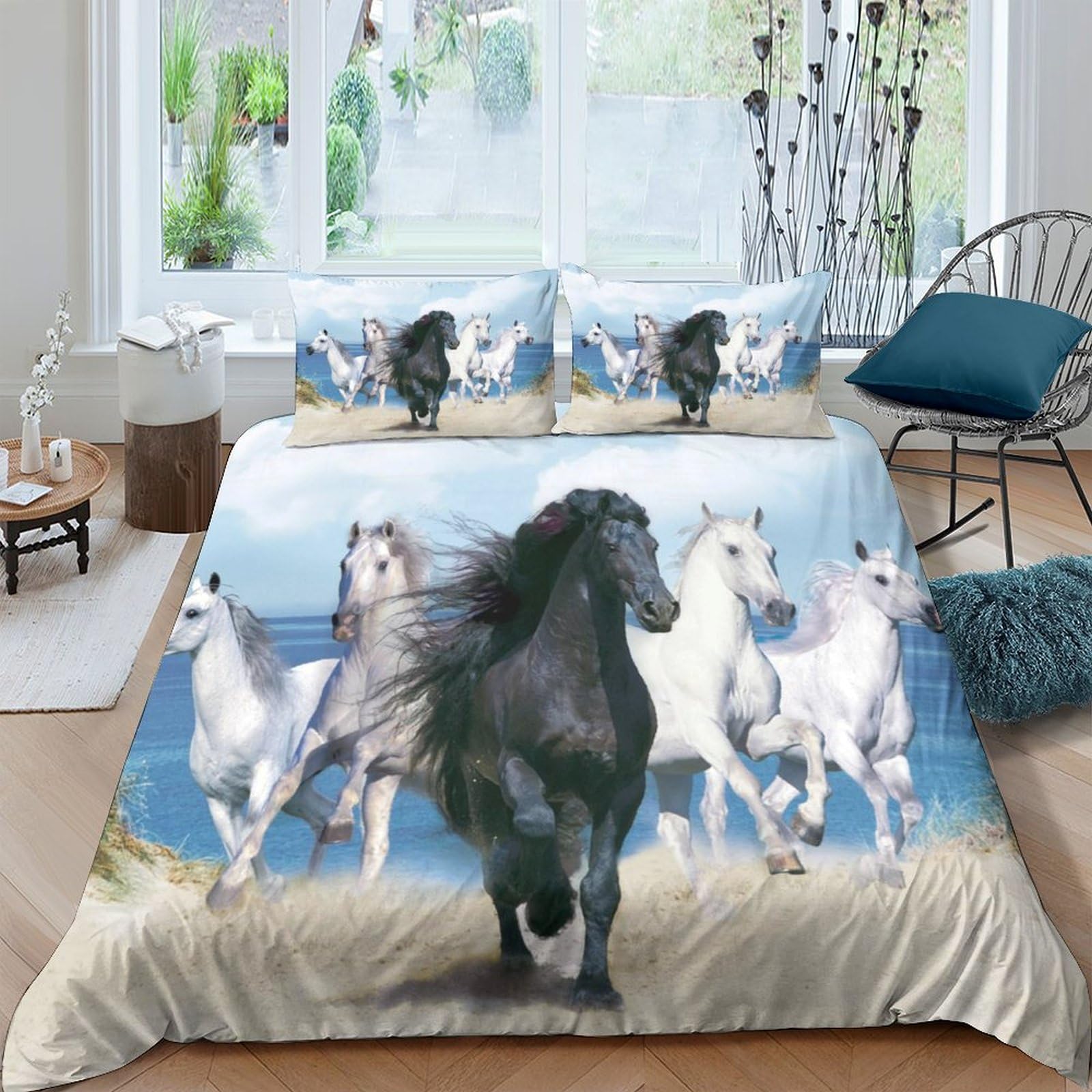 Housse de couette cheval galop avec fermeture éclair parure de lit anti-plis 300g