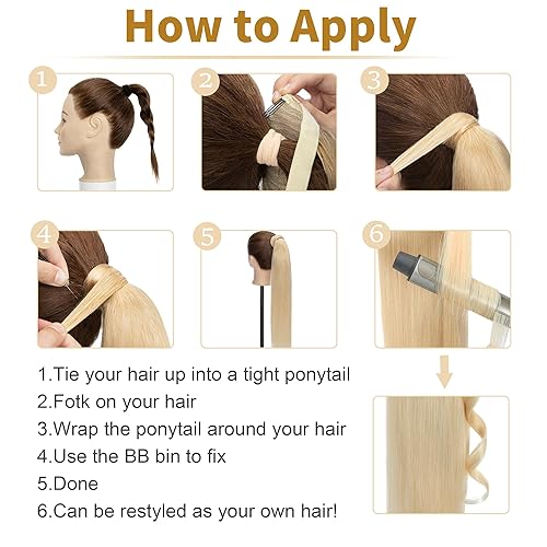 Miniatura 8 de SEGO Extensión de cola de caballo de cabello humano 100 % real, con broches, alrededor de cola de caballo larga y recta con pasta mágica,