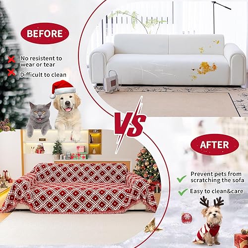 Miniatura 4 de Funda de sofá a cuadros para Navidad (1 unidad, rojo, 71 x 118 pulgadas)