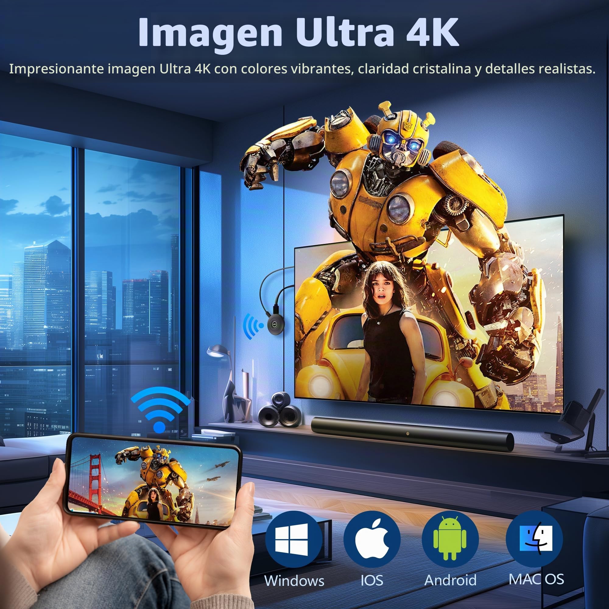 2026 Mpiolife 4k Wireless HDMI Dongle para TV- 2.4/5G WiFi Miracast Dongle, Plug & Play, HDMI Adapte Rceiver Compatible con Miracast, Airplay, DLNA para Teléfono Android, i-OS, PC to HDTV, Projector