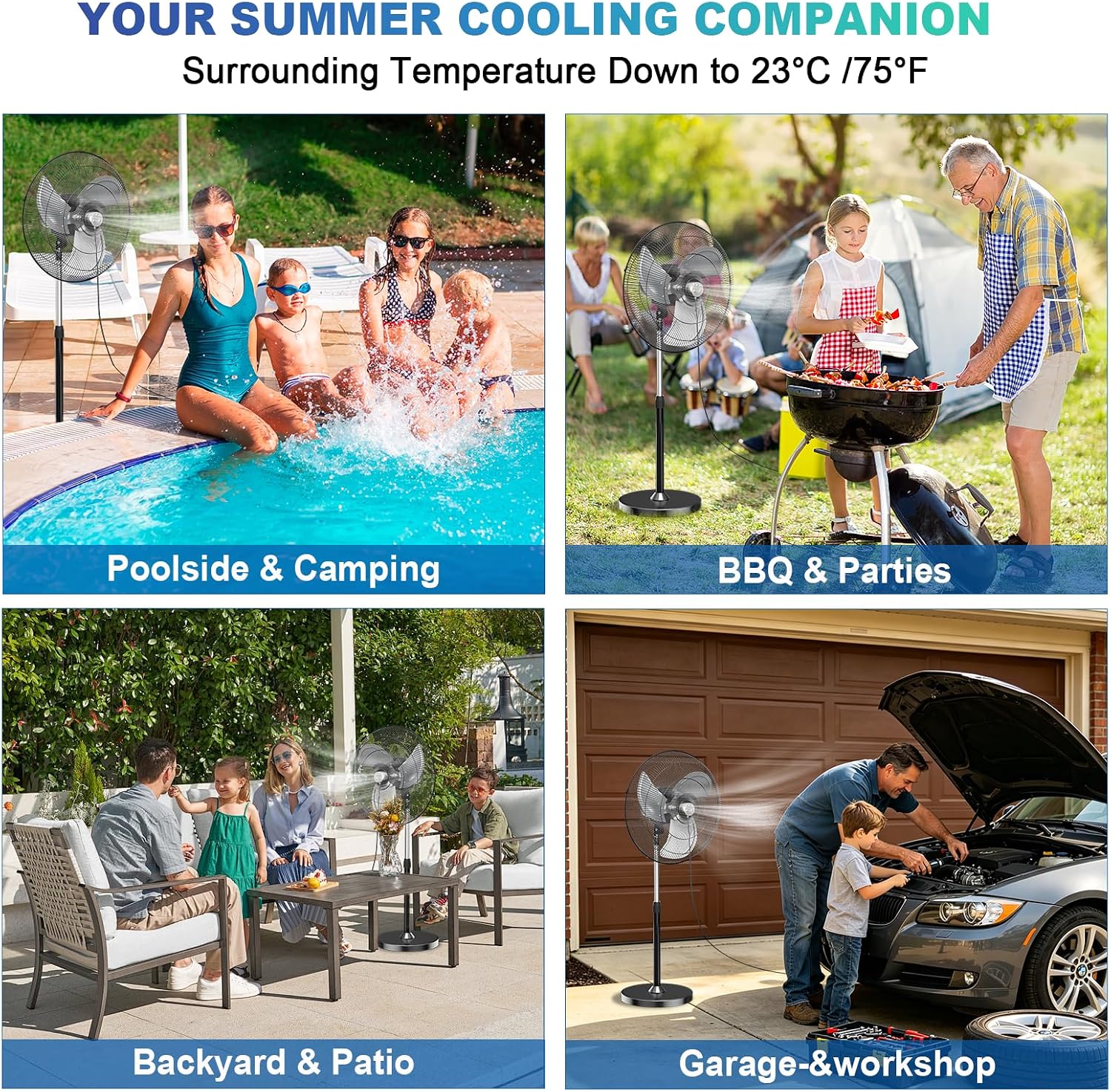 Baotree 22" Oscillating High-Velocity Outdoor Pedestal Misting Fan, 3-Speed Waterproof Outdoor Fan, Heavy Duty Industrial Floor Fans for House,Patios, Commercial, Garage, Warehouse