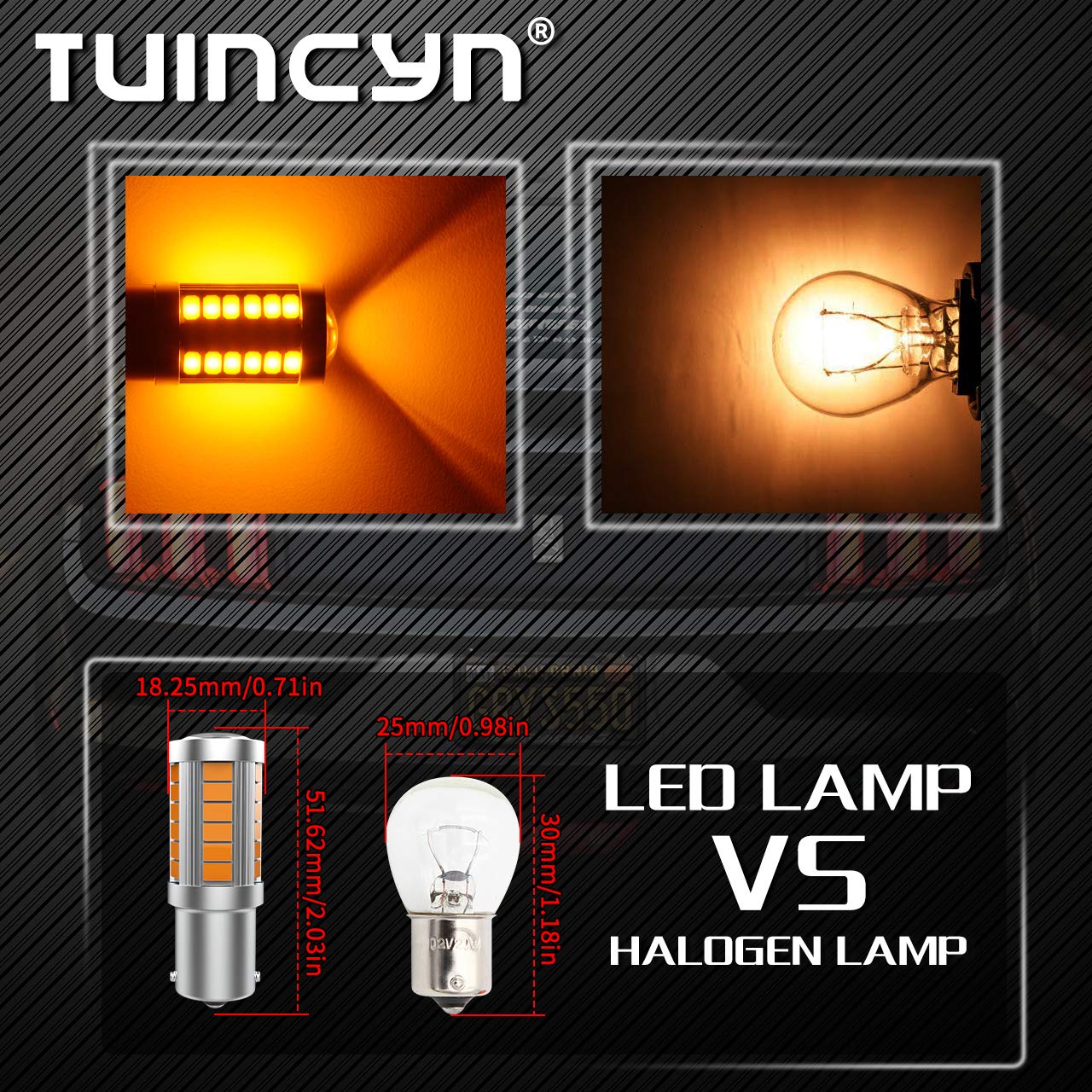 TUINCYN 1156 LED Bulb Amber Yellow Turn Signal Light Bulb Super Bright 8000K 5630 33SMD 1141 1073 7506 BA15S Brake Light Back Up Reverse Light Tail Parking Light RV Light Lamp DC 12V (Pack of 2)