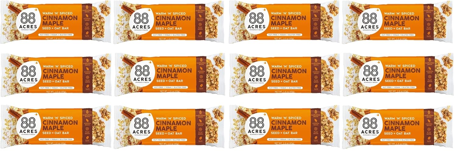 88 Acres Granola Bars | Gluten Free, Nut-Free Oat and Seed Snack Bar | Vegan & Non GMO | 12 Pack (Cinnamon Maple)