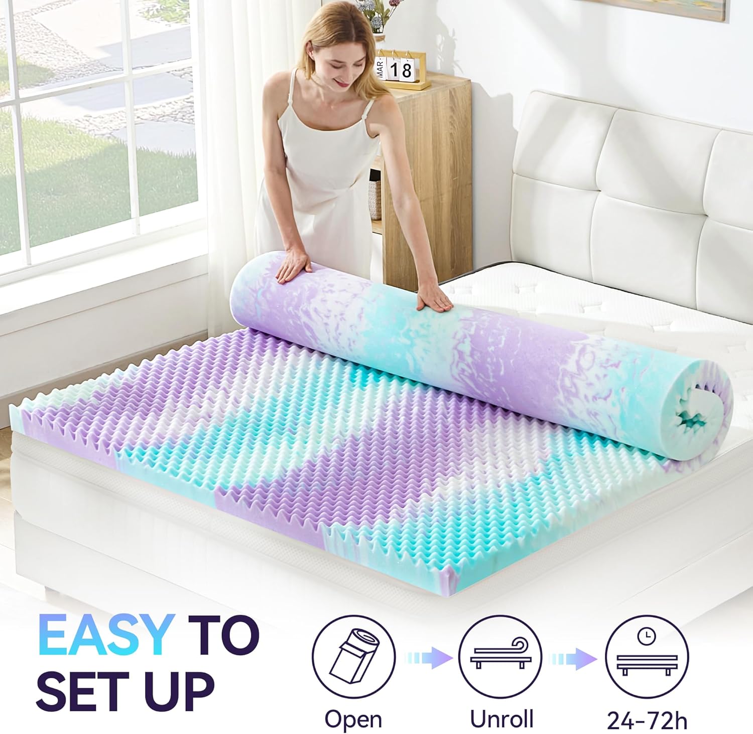 SINWEEK 2 Inch Egg Crate Memory Foam Mattress Topper Twin XL, Twin Extra Long Mattress Pads for College Dorm Single Bed, Pressure Relieve CertiPUR-US Certified,39x80 Inches, Colorful - Image 7