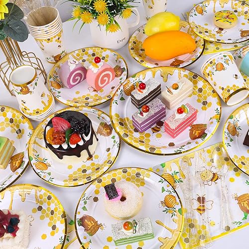 Miniatura 4 de Suministros de fiesta de abejas, platos y servilletas de abejas, vasos, servilletas y tenedores, decoraciones de fiesta de abejas para baby shower,