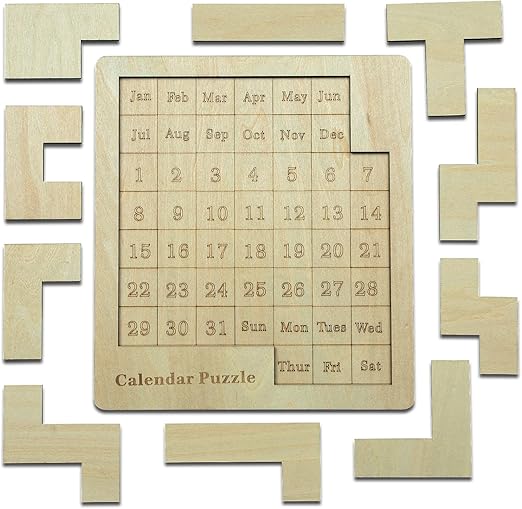 Calendar Puzzle - Daily Calendar Puzzle Wooden,Challenge 365 Days Date and Week, Advent Calendar.(Size:9.8 x 7.8inch)