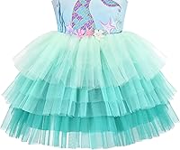 Vista 4 de Sunny Fashion Vestido de princesa con volados para niñas, con estampado de torta de cumpleaños