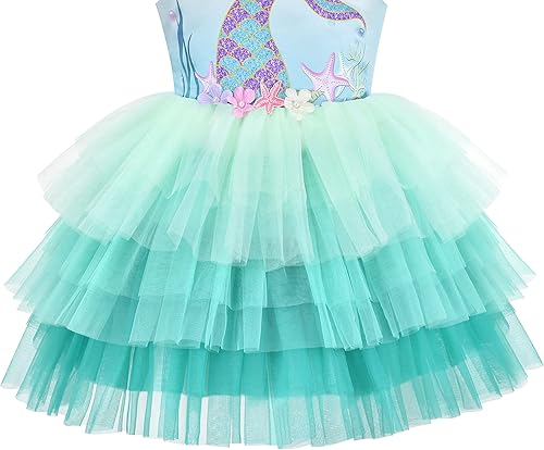 Miniatura 4 de Sunny Fashion Vestido de princesa con volados para niñas, con estampado de torta de cumpleaños
