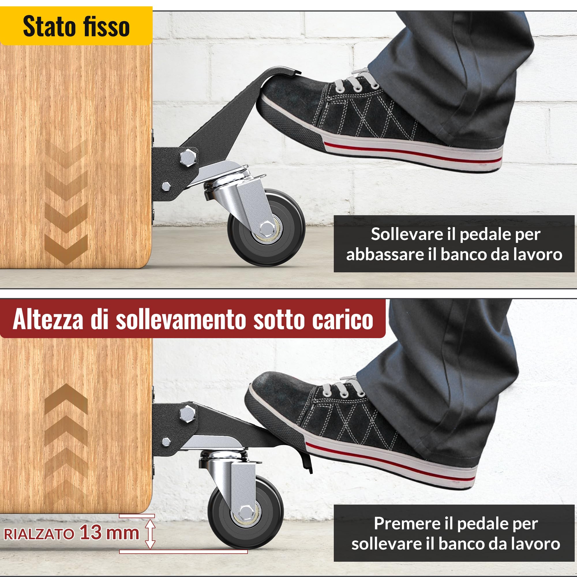 HOLKIE Ruote retrattili Ruote per carichi pesanti con sollevamento e carico massimo inferiore 315 kg (4 ruote) per banchi da lavoro e altre attrezzature
