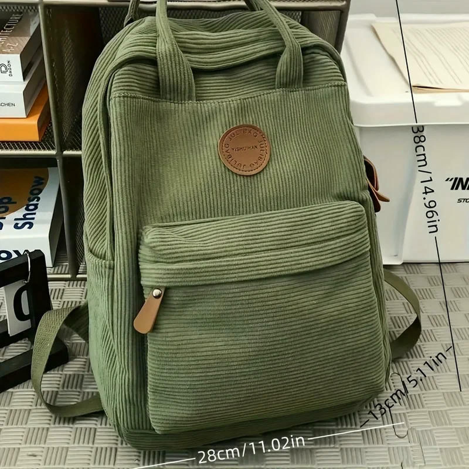 Schulrucksack Lässiger Cord-Rucksack Für Teenager, 14 Laptop-fächer, Schul- Und College-Tasche Mit Reißverschlusstasche, Rucksäcke Die Schule-grün