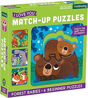 Forest Babies I Love You Match-Up Puzzles from Mudpuppy - Match-Up Puzzles for Children Ages 1-3, Adorable Forest Baby Animal Illustrations, 6 Beginner Puzzles + 1 Shaped Puzzle Piece Per Board
