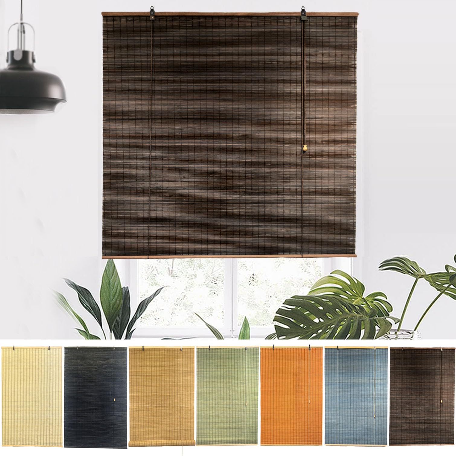 NIANXINN Indoor Bamboo Roller Blinds,Retro Roman Blinds,Natural Wooden Window Decorative Curtain,95% Blackout Roller Blinds,Sunscreen Privacy,Custom,Width x Height (140cm x 170cm,Brown)