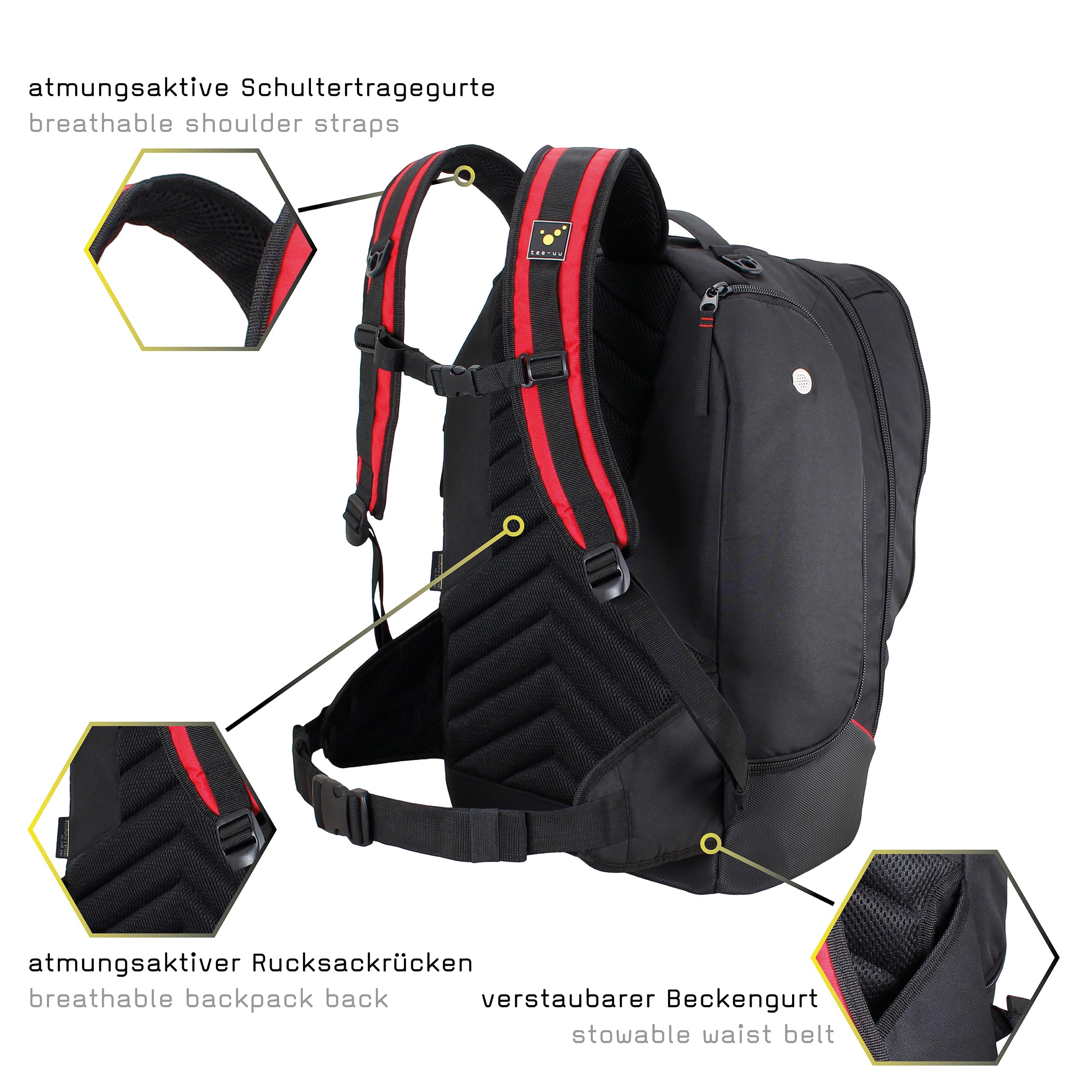 tee-uu SHIFTBAG EVO Rucksack | für die persönliche Schutzkleidung | 50 L Volumen | getrenntes Stiefelfach | abnehmbare Helmhalterung