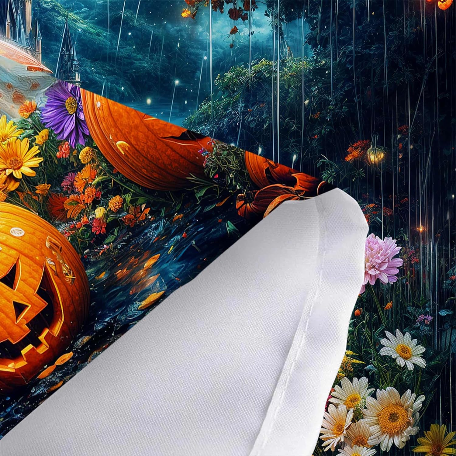 Cute Ghost Halloween Shower Curtain, Funny Watercolor Floral Umbrella Pumpkin Forest Castle Bathroom Decor Curtains, Spooky Night Gothic Waterproof Shower Curtain for Bathroom with Hooks, 72X85IN