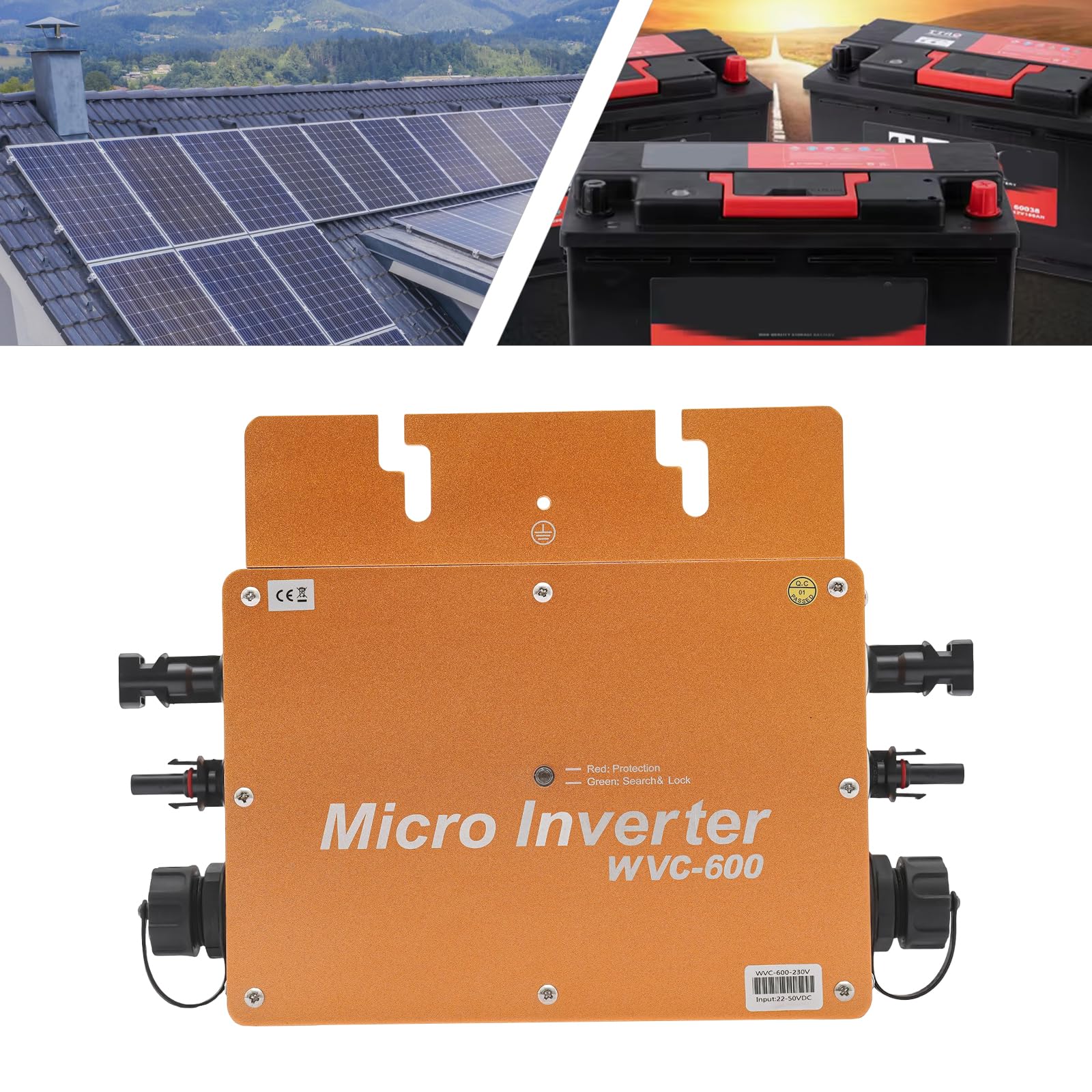 Solar-Wechselrichter WVC-600W Digital, 220V MPPT Grid Tie Micro-Inverter, Wasserdichter Grid-Connect für Solarpanel-Balkonkraftwerk, Golden