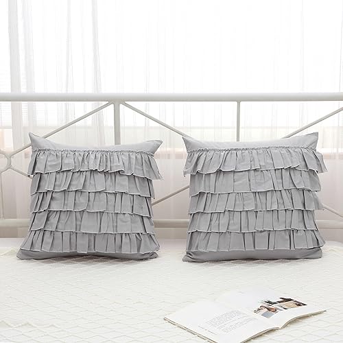 Vista 223 de Fundas de almohada cuadradas blancas con volantes, fundas de almohada europeas, 100% algodón, 18 x 18 pulgadas, 2 unidades Blanco 3