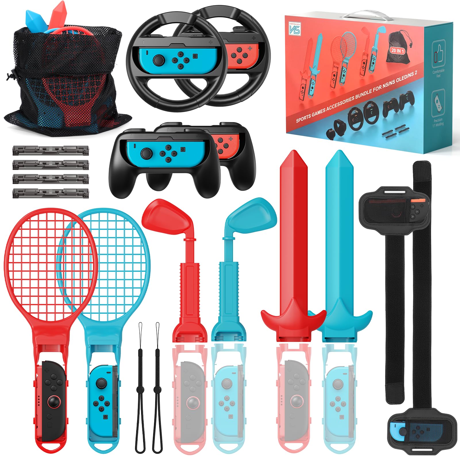 Amazon.com: 20 in 1 Switch Sports Accessories Bundle & Steering