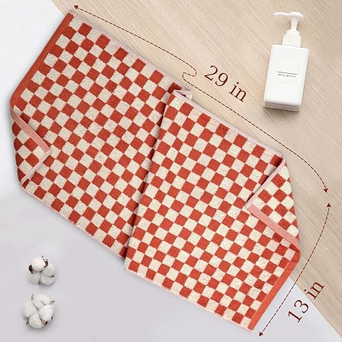 Vista 18 de Jacquotha 4 toallas de mano para baño a cuadros, algodón suave, absorbente, bonita toalla de baño a cuadros, decoración de otoño, 13 x 29 pulgadas