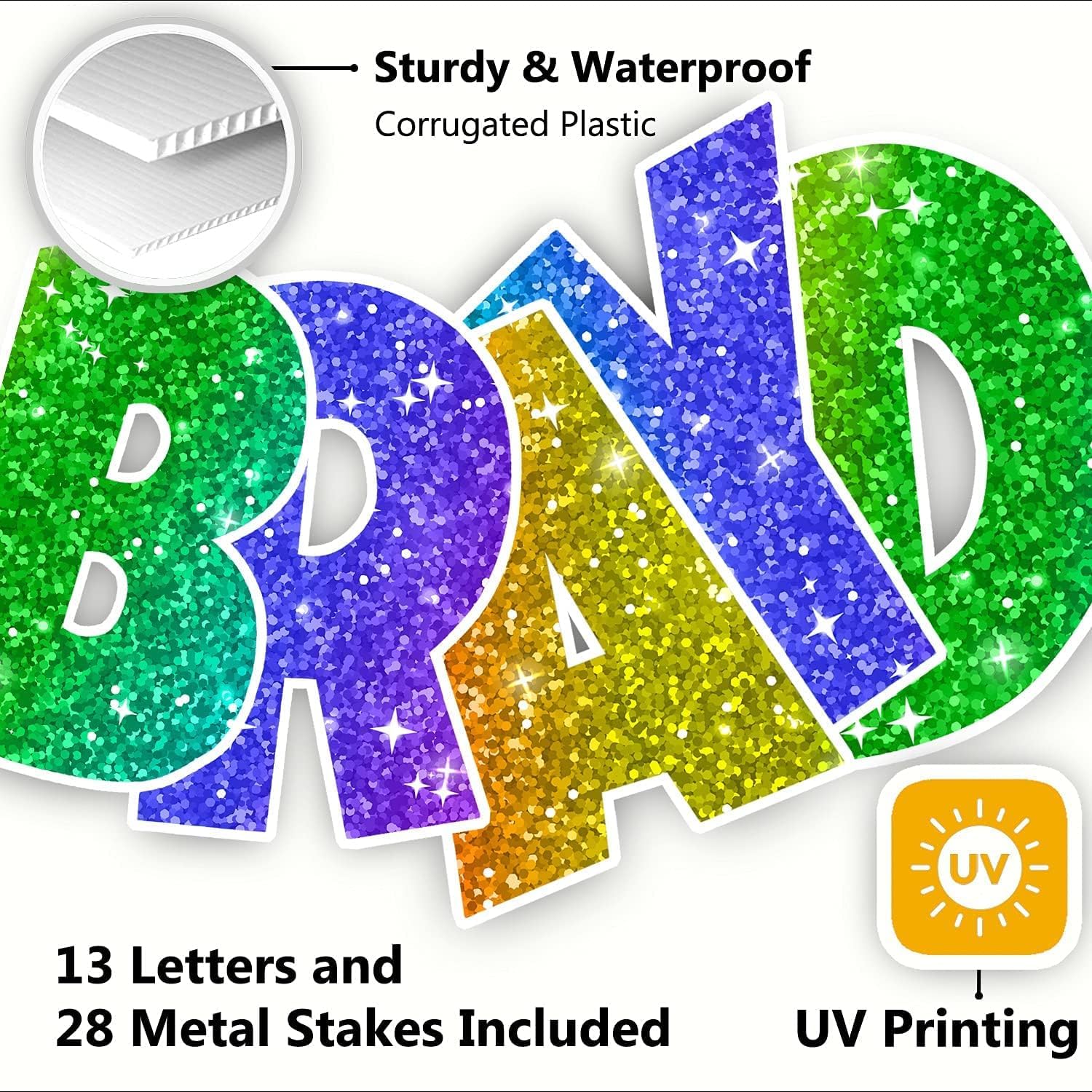 Happy Birthday Yard Sign with Metal Stakes - 16” Outdoor Lawn Decorations, Weather-Resistant Letters, birthday party supplies gift for Kids & Adults (Glitter)