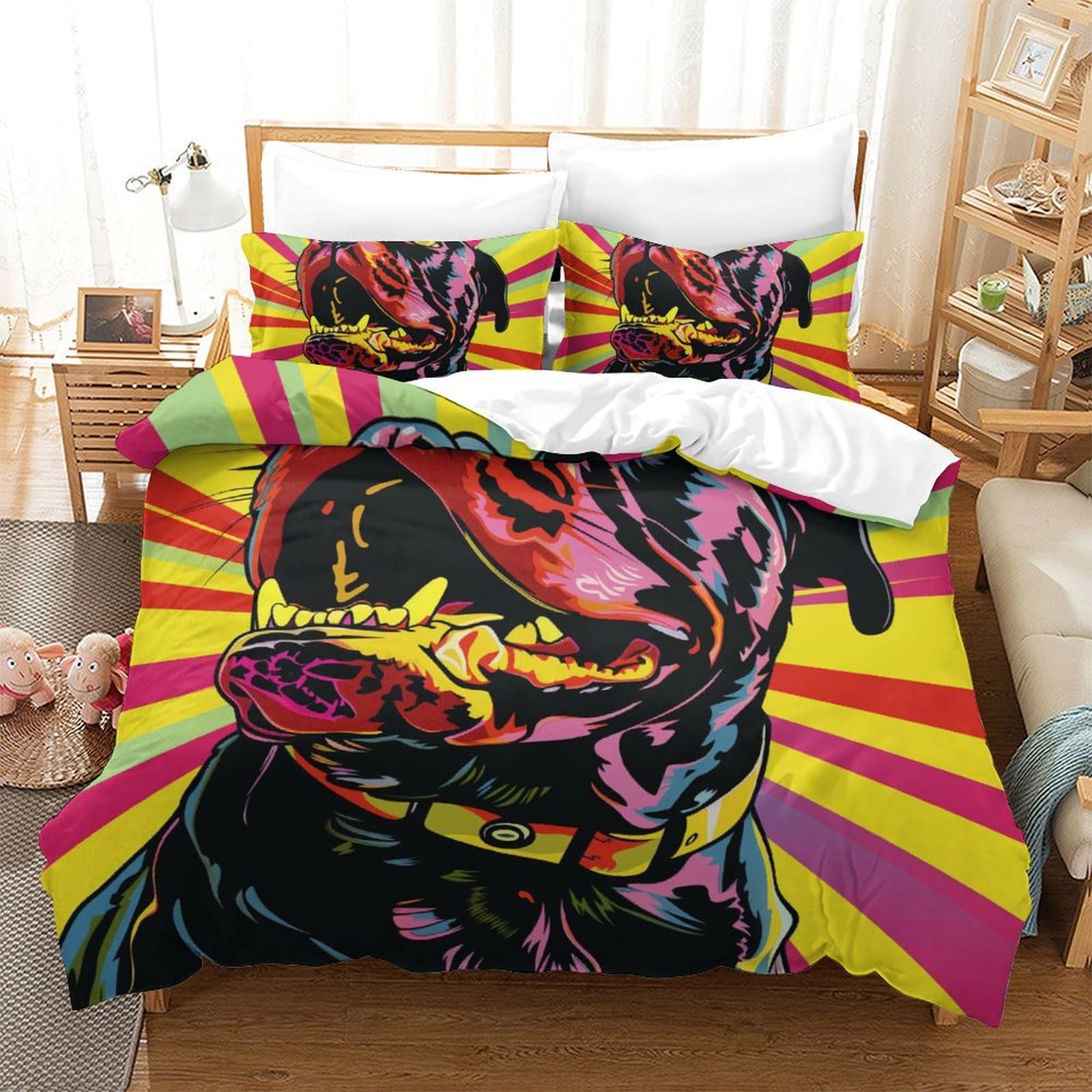 Housse de couette chien Rowena 220x240 cm king size en microfibre