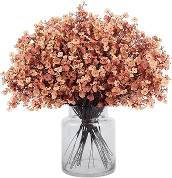 MACTING 24 PCS Babys Breath Artificial Flowers Bulk, UV Resistant Real Touch Gypsophila Faux Silk Flowers for Vase Wedding DIY Home Table Centerpiece Indoor Outdoor Fall Decorations,Light Brown
