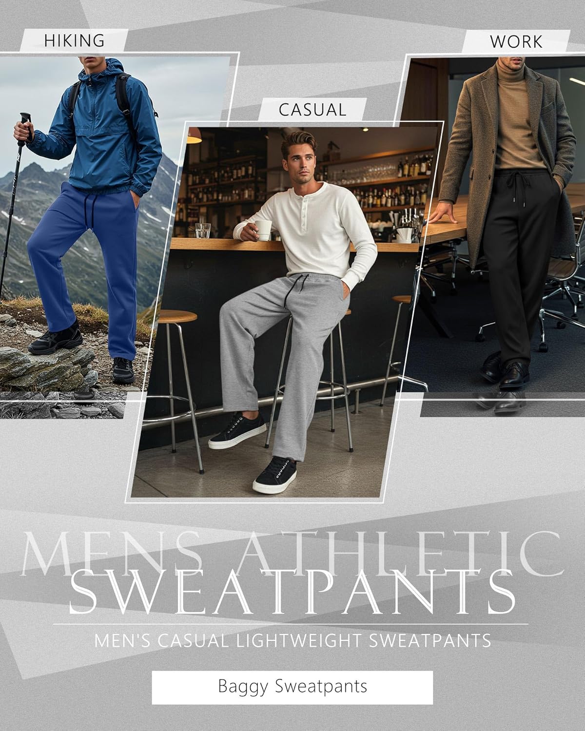 Neer 3 Pack Big and Tall Men's Sweatpants Elastic Waist Wide Leg Open Bottom Pants Athletic Workout Joggers with Pockets - Image 4