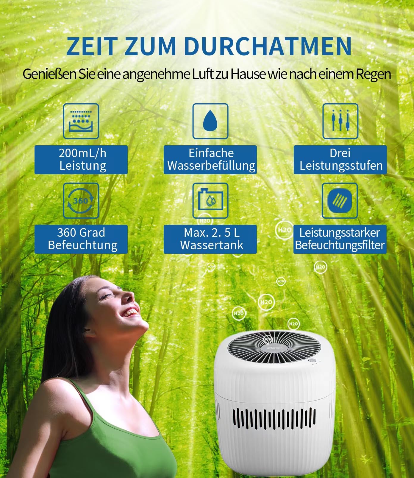 Mini Klein Luftbefeuchter 2.5Litre，Verdunster Air Humidifier Bedroom Büro Hotel USB Schlafzimmer ohne Nebel, Klein Kinderzimmer Baby Akku