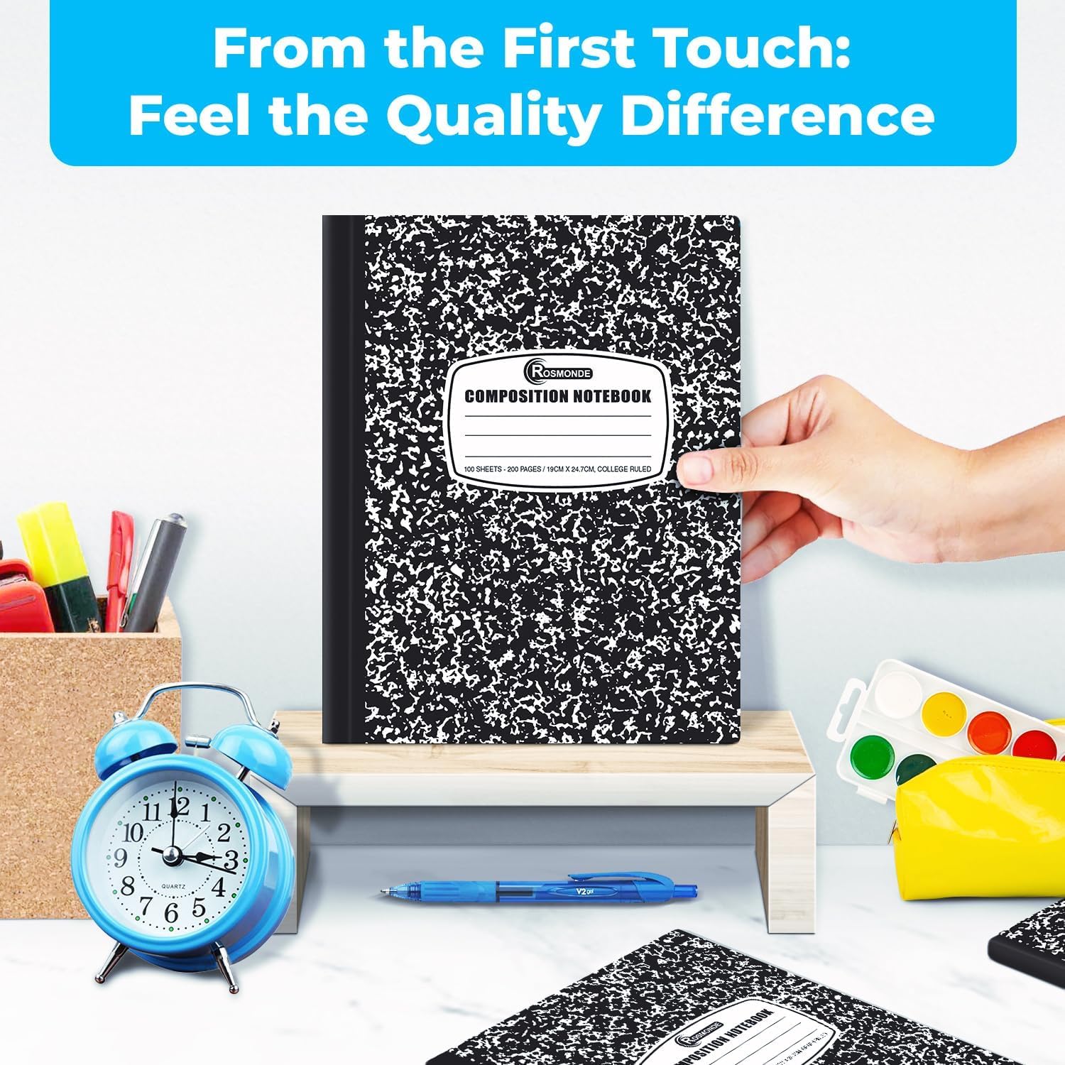 Rosmonde 5000 Pack (Pallet) Composition Notebook Bulk, College Ruled Sheets, 100 Sheets (200 Pages), 9-3/4 x 7-1/2, Bulk Supplies for Schools, Black Marble Notebooks, 4-7 Days Transit