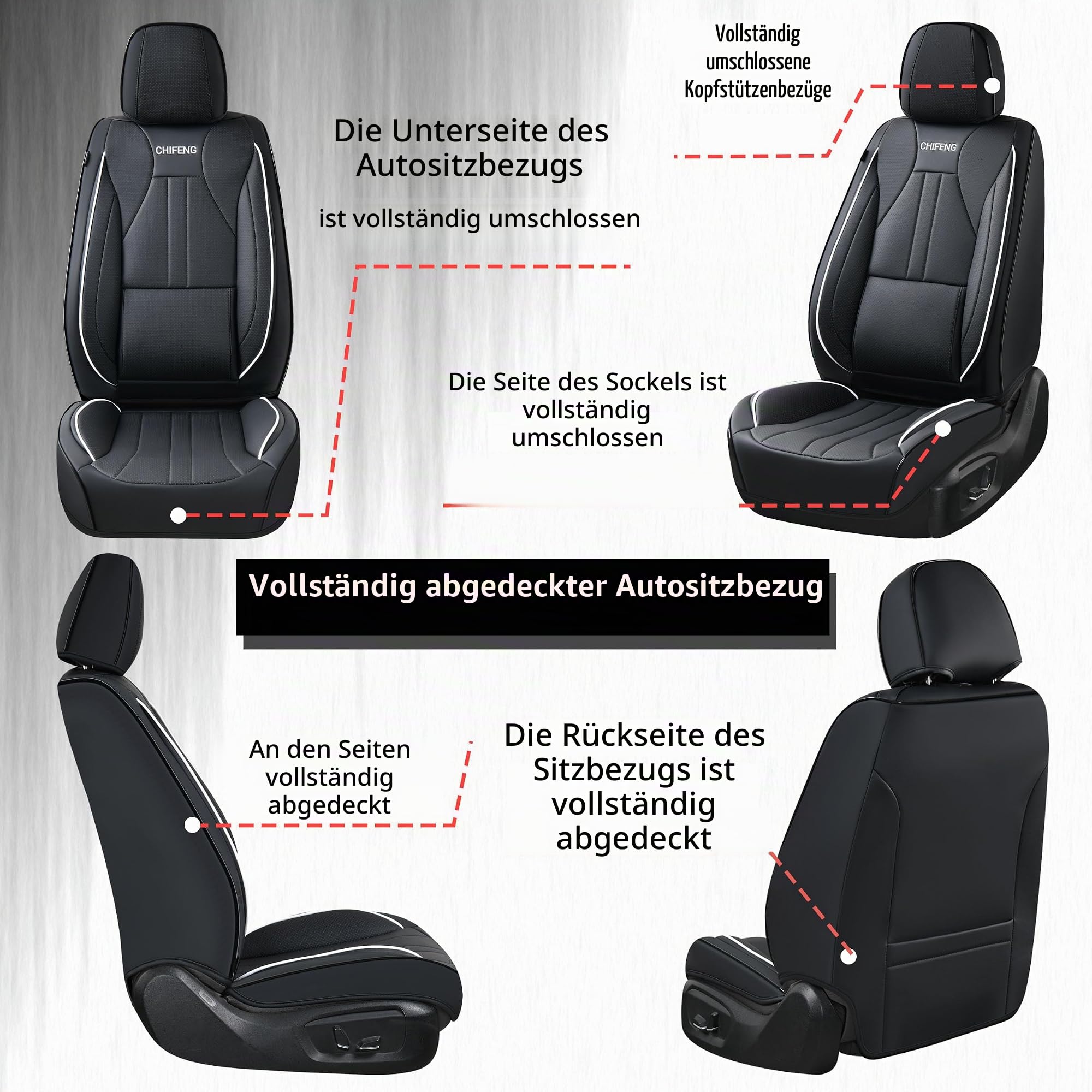 Universelle Komplettsatz-Autositzbezüge für 5 Sitze für Autos, SUVs, Limousinen & LKWs – Wasserdicht, Napa-Leder, Sitzschoner für Vorder und Rücksitze, Autoinnenausstattung Zubehör (Schwarz)