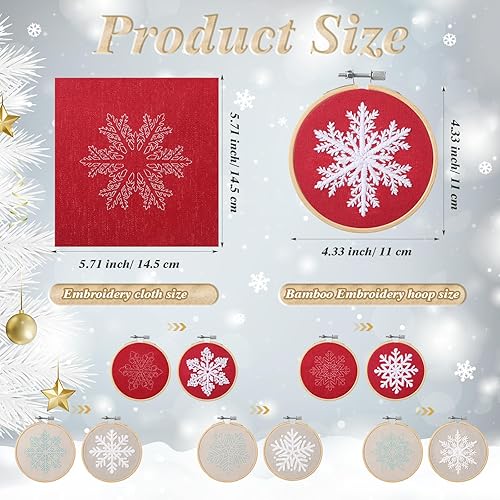 Miniatura 10 de Juego de 6 juegos de bordado de invierno para principiantes, copos de nieve, kit de cruz de Navidad, kit de punto de aguja con patrones,