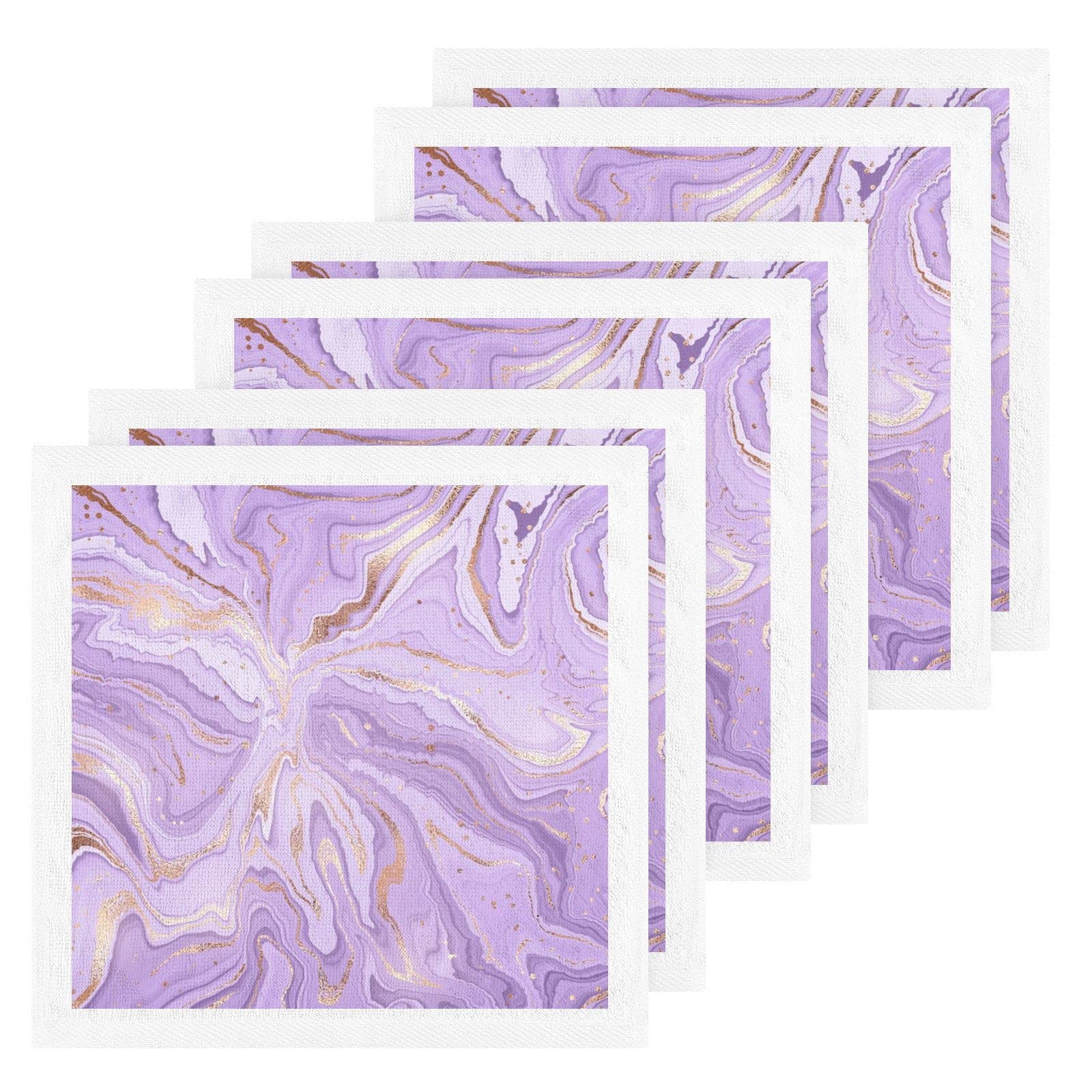 ALAZA Wash Cloth Set Lavender Liquid Marble - Pack of 6, Cotton Face Cloths, Highly Absorbent and Soft Feel Fingertip Towels(236rh9a)