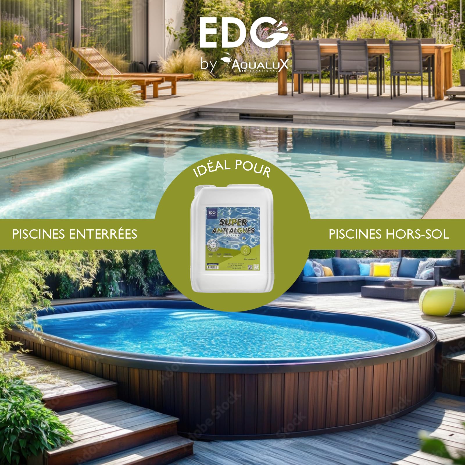 EDG - Super Anti Algues Piscine - Action Curative Anti Eau Verte et Eau Trouble - Effet Algicide - Bidon 5 litres - EDG by AQUALUX International