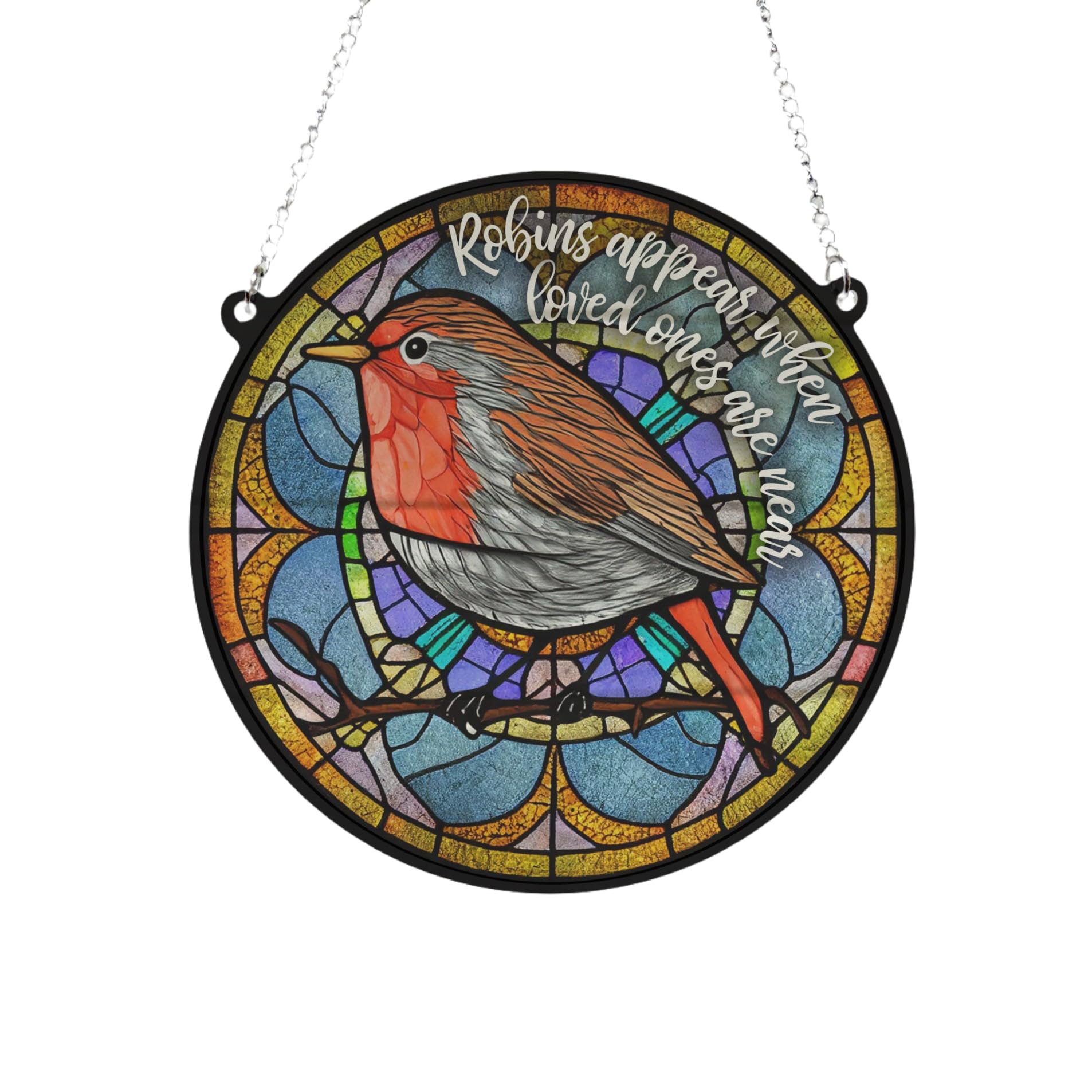 Image Industry Multicolored Robins Appear Stained Glass Effect Suncatcher - Garden Gift - Robin Gift - Memorial Gift (13Cm)