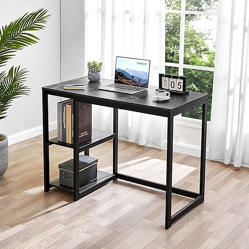 Miniatura 10 de SINPAID - Escritorio para computadora de 40 pulgadas con estantes de 2 niveles, escritorio resistente para la oficina de casa con gran espacio de