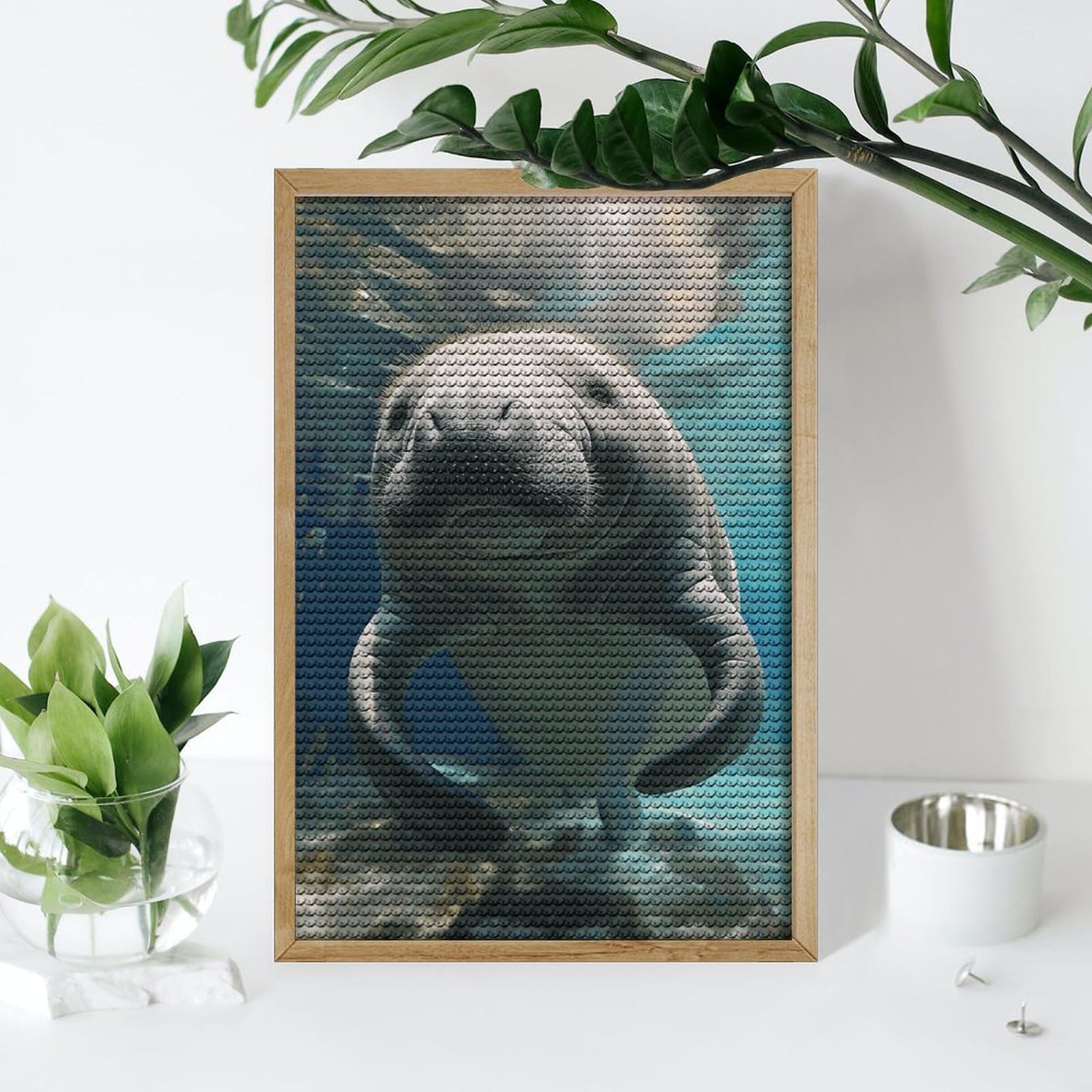 Manatee Diamond Painting Kit For Adults - Ocean Animal Round Drill Diamond Art 11.8x15.8 Inch
